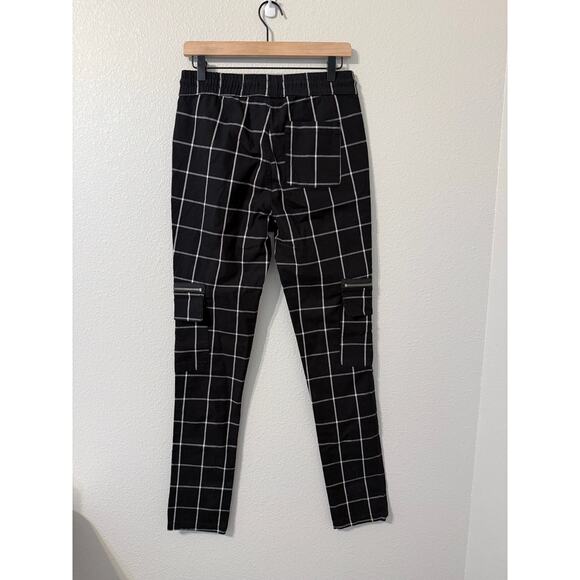 Hot Topic Pants Men Black Grid Punk Goth Pull on Emo Zipper Cargos - Size S - Picture 7 of 7